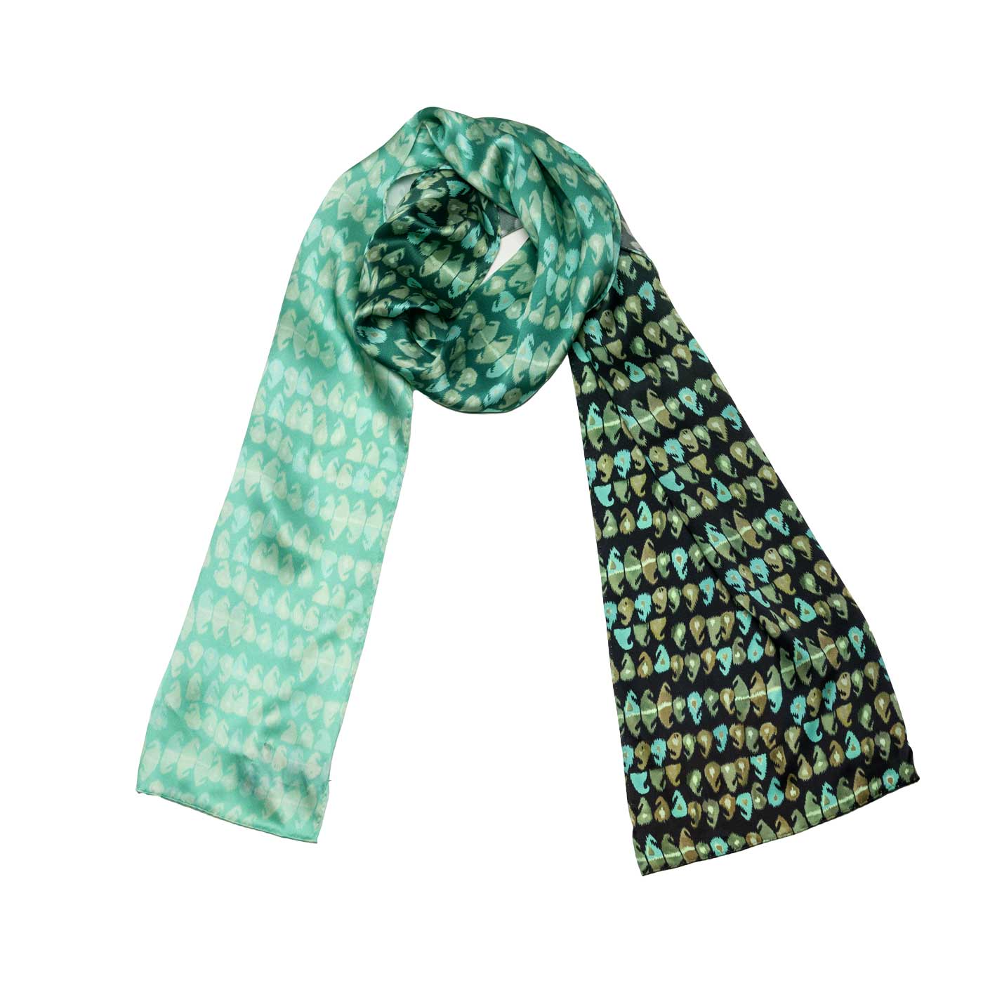 Satin Seiden Schal in Grüntönen mit Paisley Design shirinsehan.com