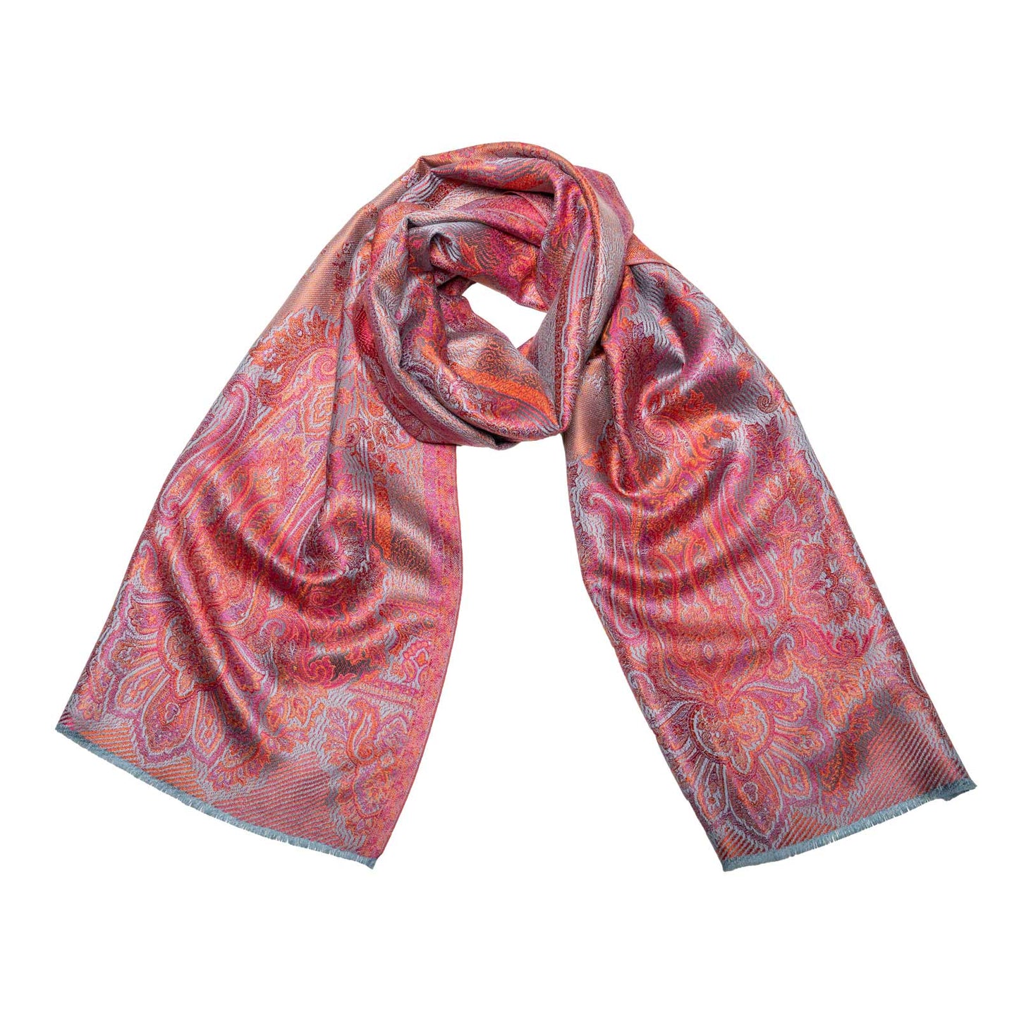 Gewebter Seidenschal in Hellblau mit Paisley-Muster in Pink shirinsehan.com