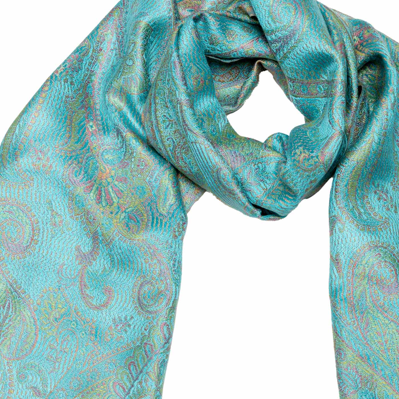 Eleganter gemusterter Seidenschal in Türkis shirinsehan.com