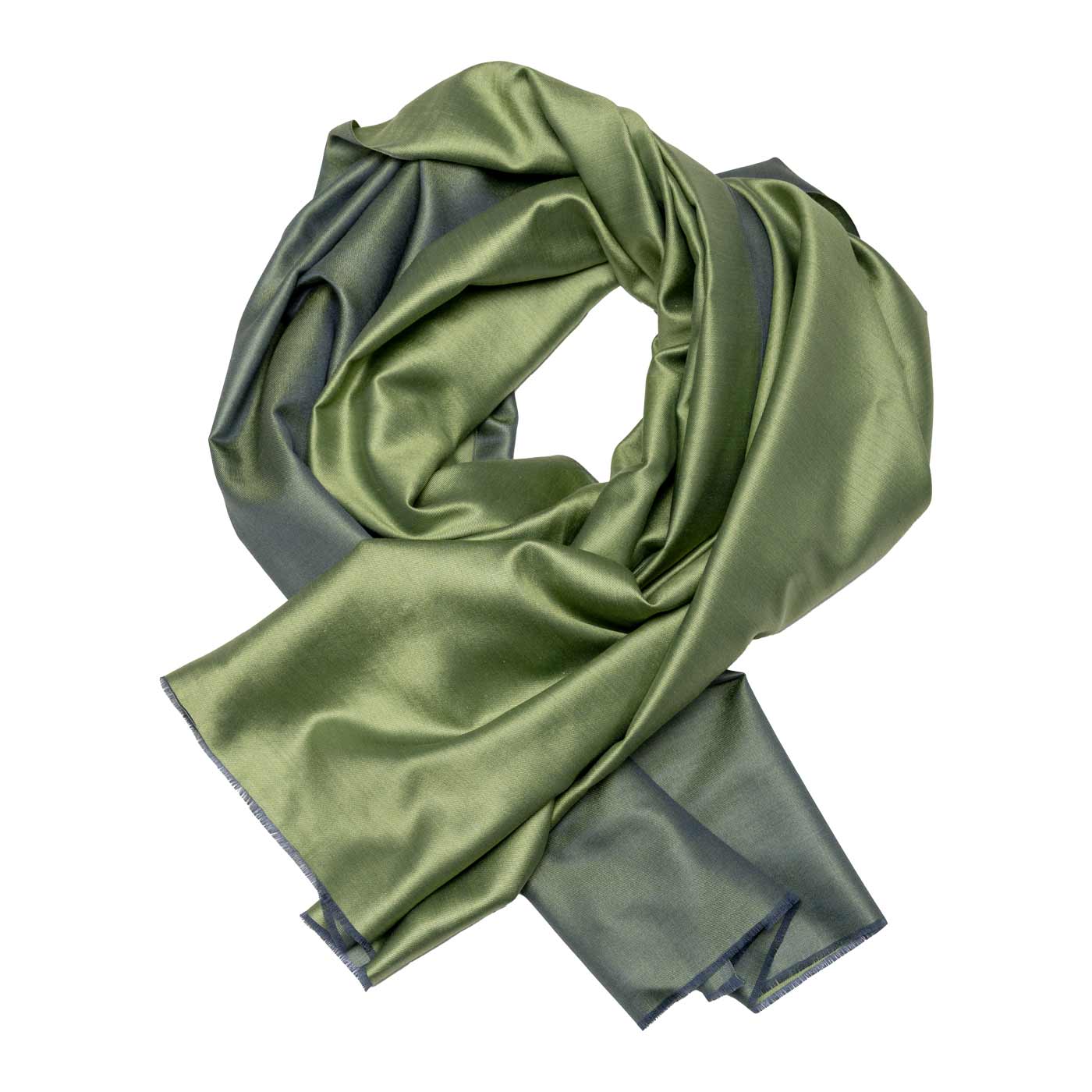 Eleganter Seidenschal in Olivgrün mit blauen Akzenten shirinsehan.com