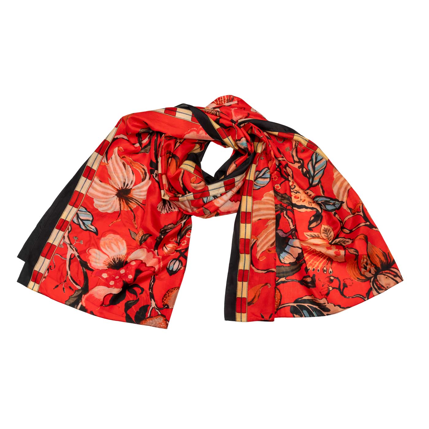 Ausdrucksstarker Seidenschal in Gold mit floralem Muster shirinsehan.com