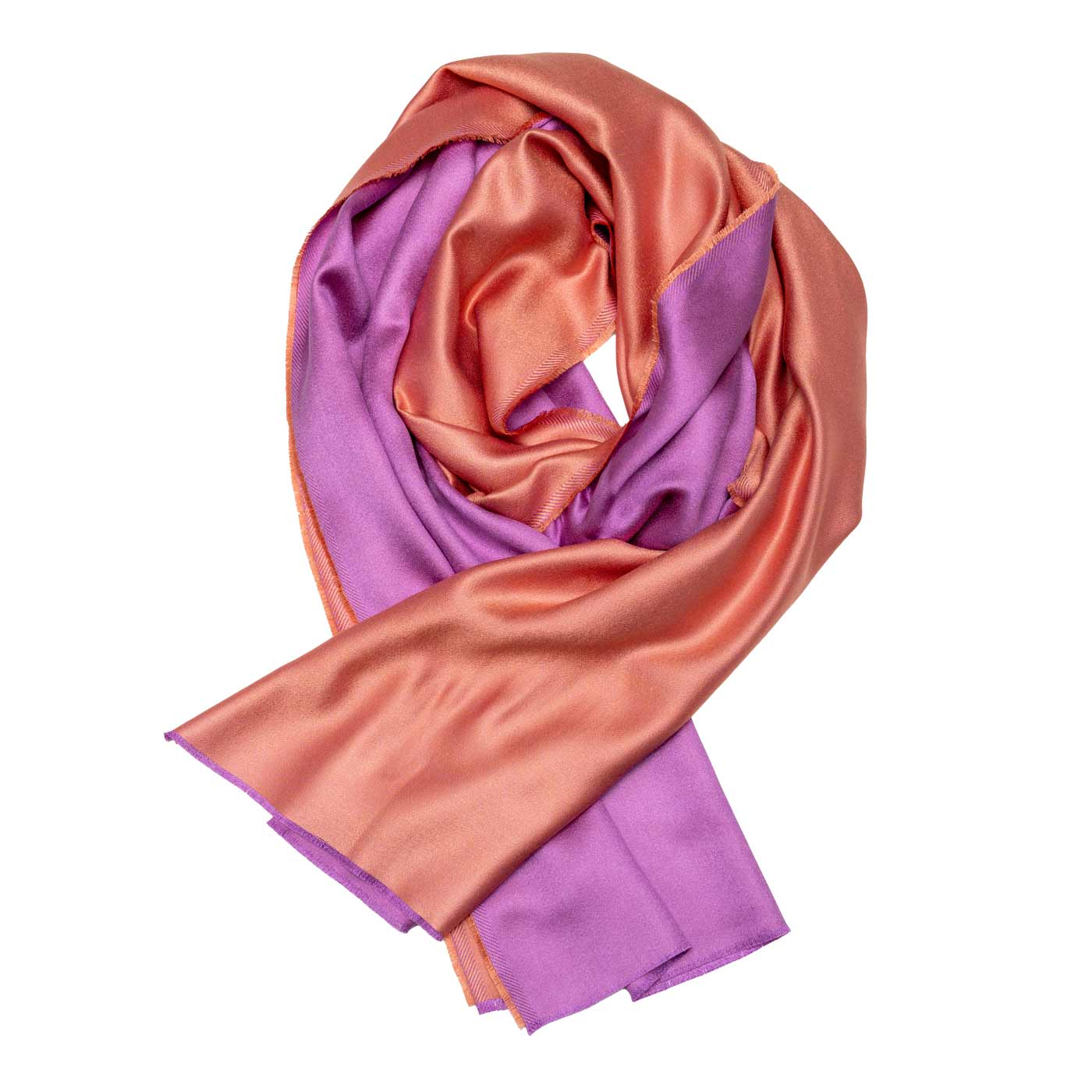 Zweifarbiger Seidenschal in Apricot und Lavendel shirinsehan.com