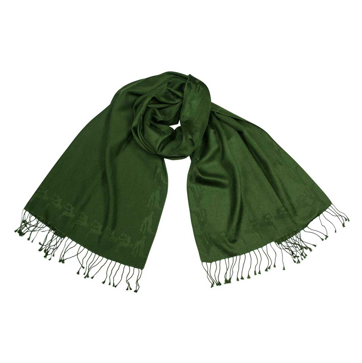 Schal aus Cashmere Seide mit eingewebtem Hirsch, Olive GrĂĽn Shirin Sehan