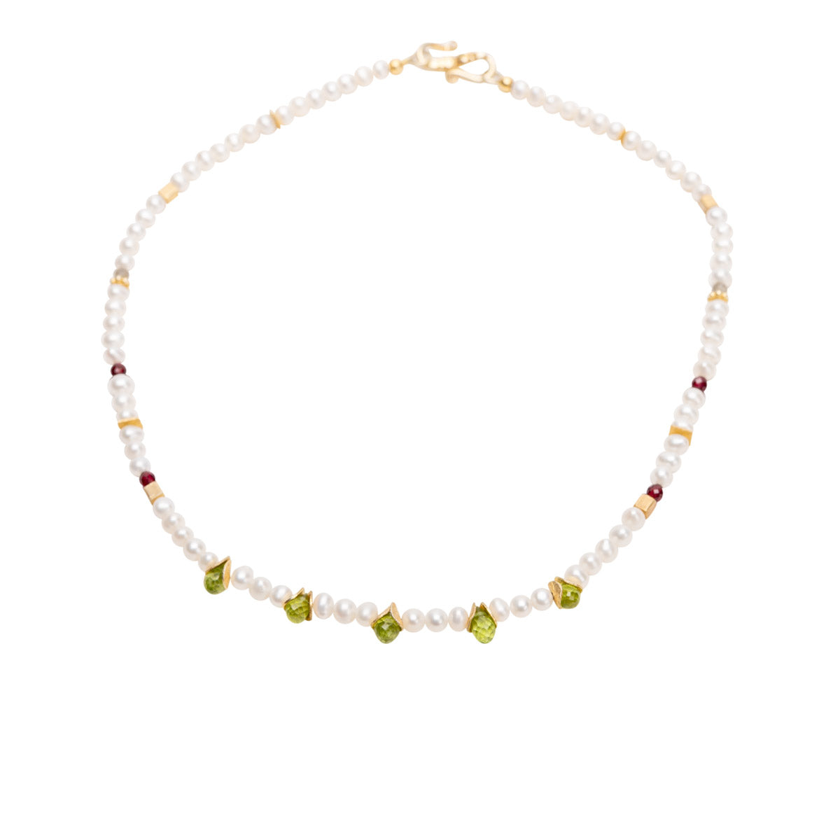 Süßwasserperlen Collier Cleo mit grünen Peridottropfen shirinsehan.com