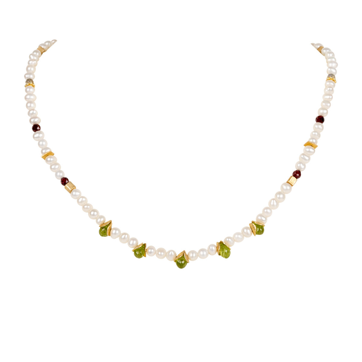 Süßwasserperlen Collier Cleo mit grünen Peridottropfen shirinsehan.com