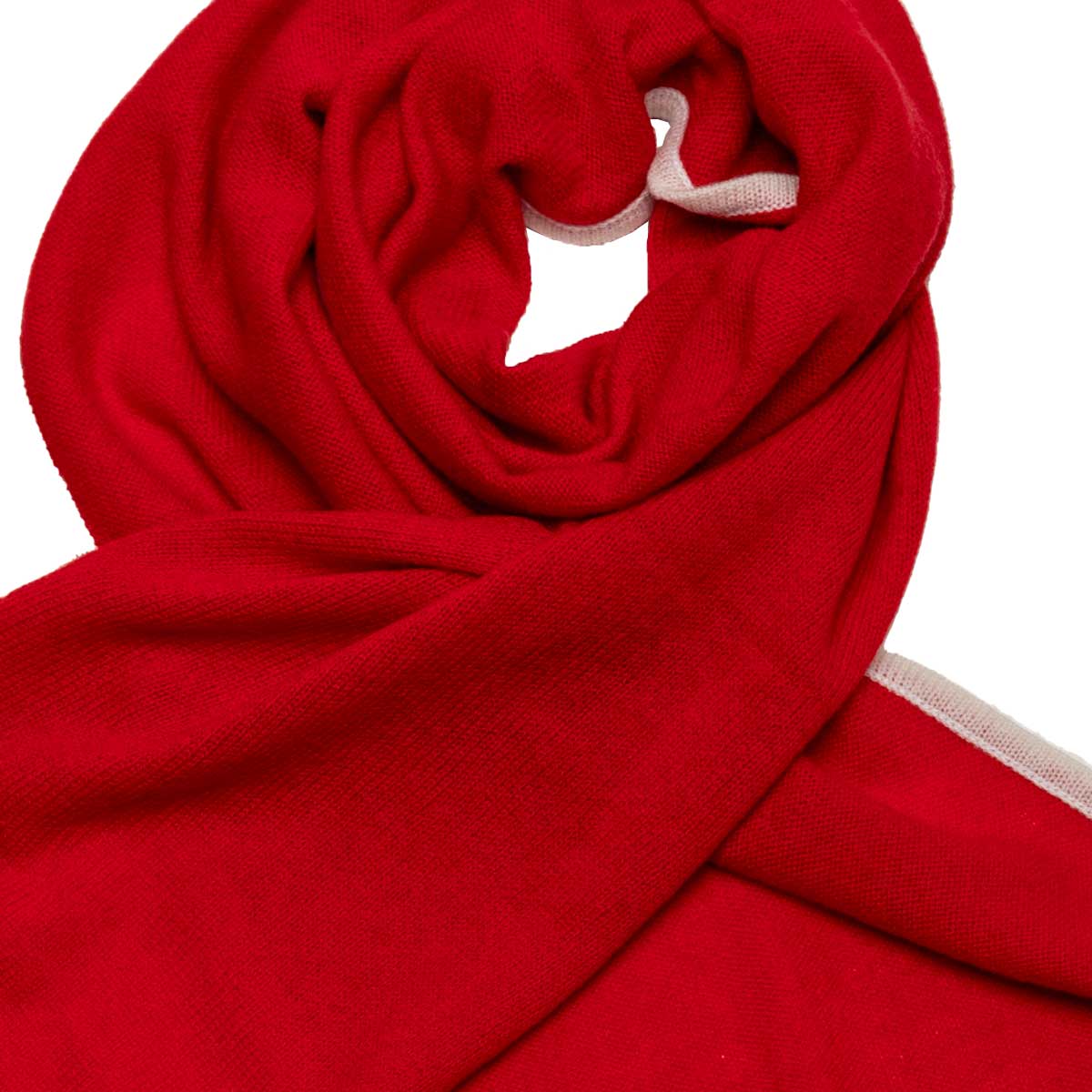 Zweifarbiger Cashmere Strick Schal Rot mit Wollweiß shirinsehan.com