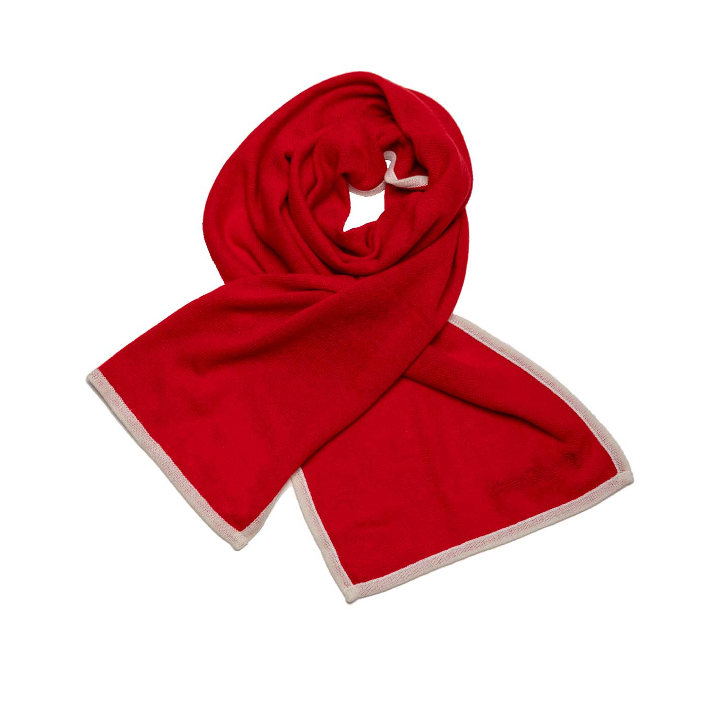 Zweifarbiger Cashmere Strick Schal Rot mit Wollweiß shirinsehan.com