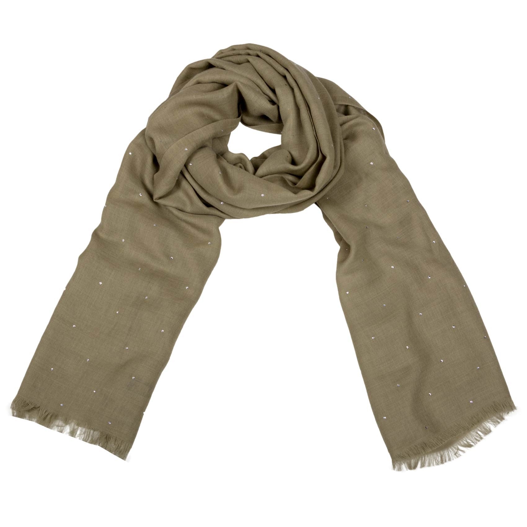 Verzierter Schal Tara Olive mit Kristallsteinen shirinsehan.com