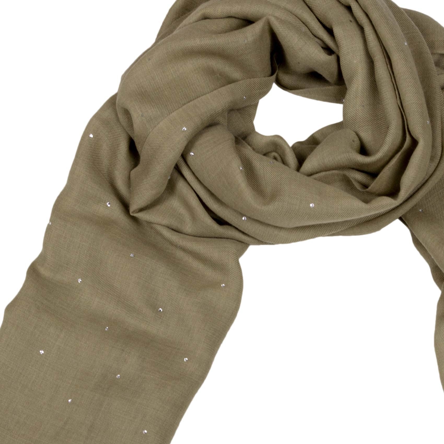 Verzierter Schal Tara Olive mit Kristallsteinen shirinsehan.com