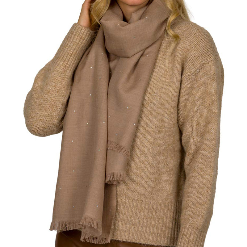 Verzierter Schal Tara Beige mit Kristallsteinen shirinsehan.com