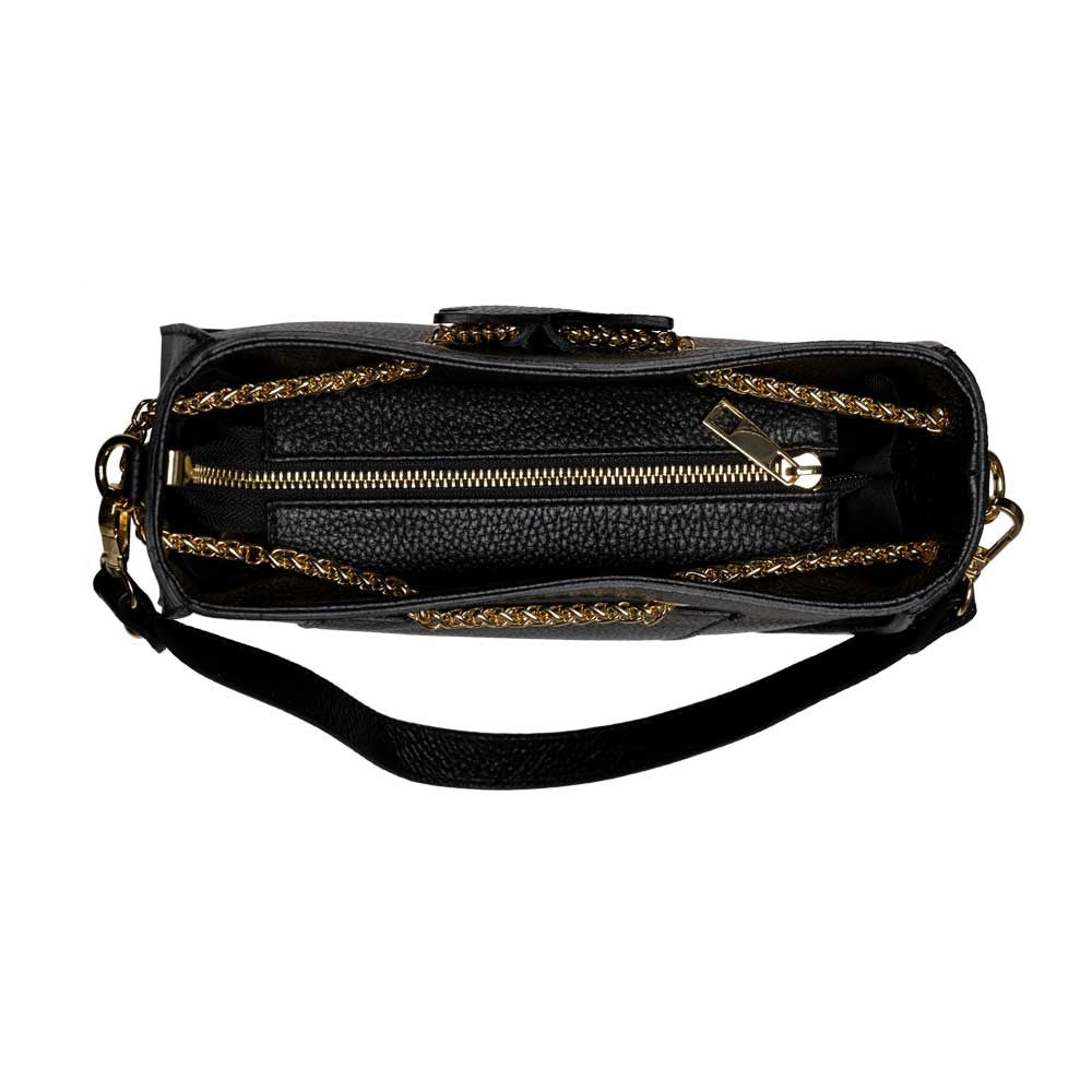 Verzierte Schultertasche Yara aus Leder in Schwarz shirinsehan.com