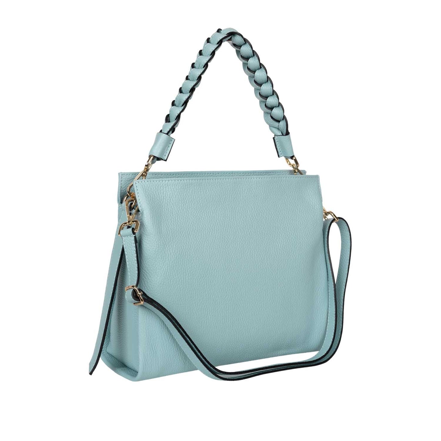 Handtasche Mira Hellblau mit geflochtenem Ledergriff shirinsehan.com