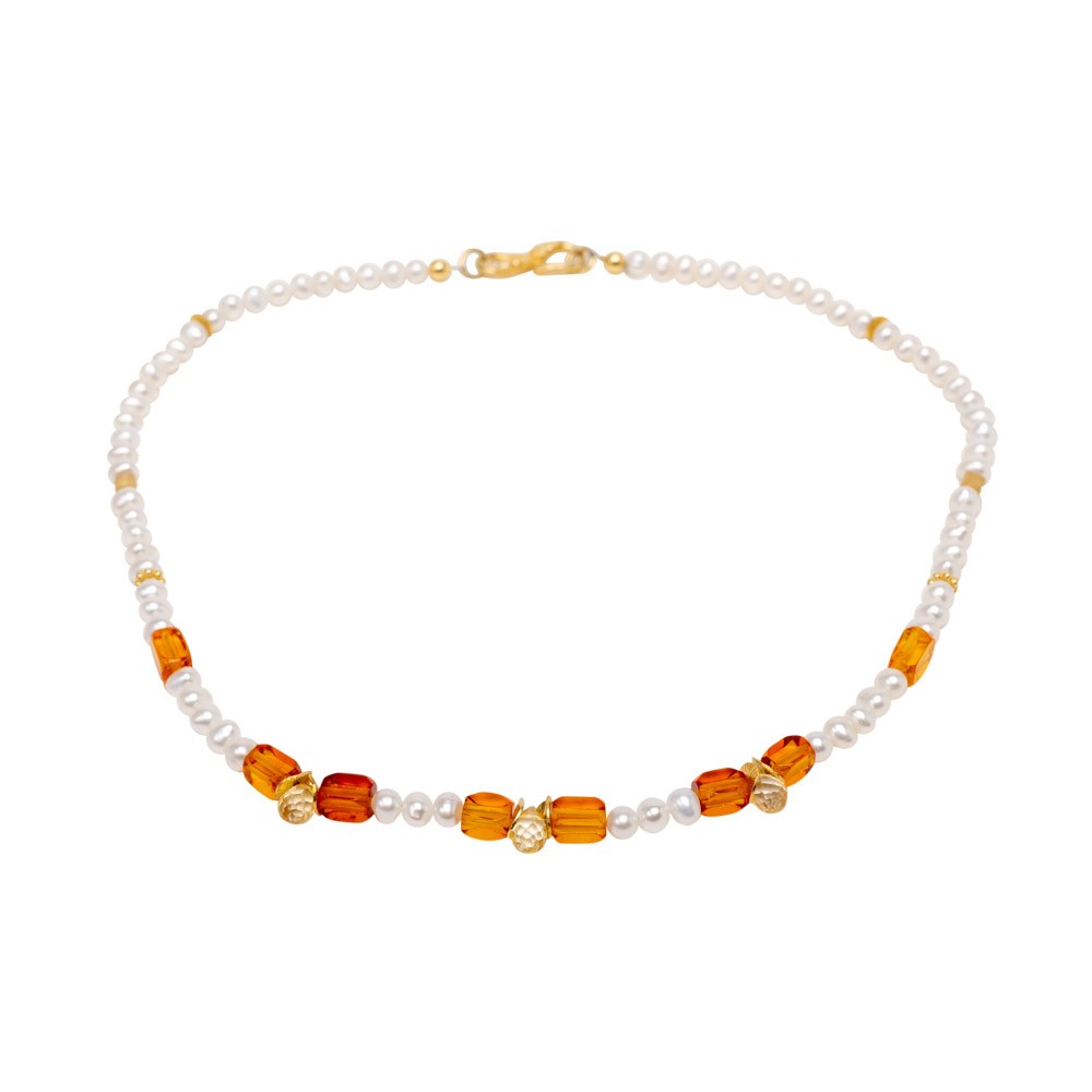 Bernstein und Perlen Collier Charlotta shirinsehan.com