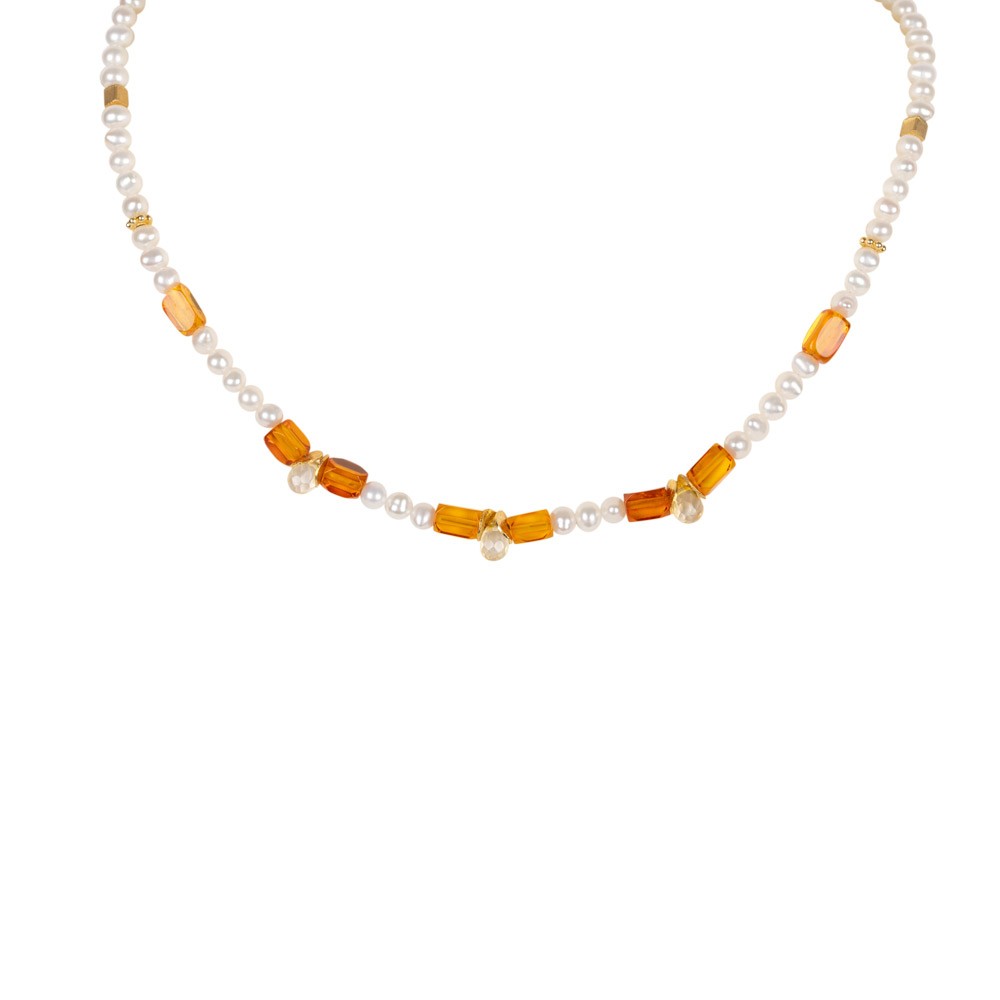 Bernstein und Perlen Collier Charlotta shirinsehan.com