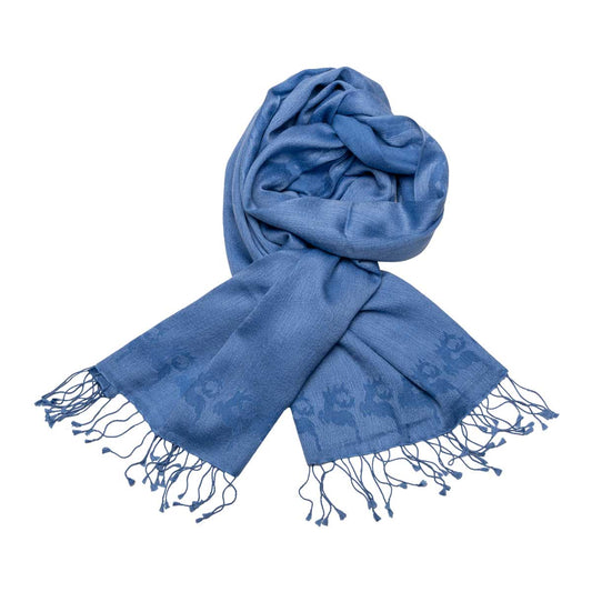 Schal aus Cashmere Seide mit eingewebtem Hirsch, Blau Shirin Sehan