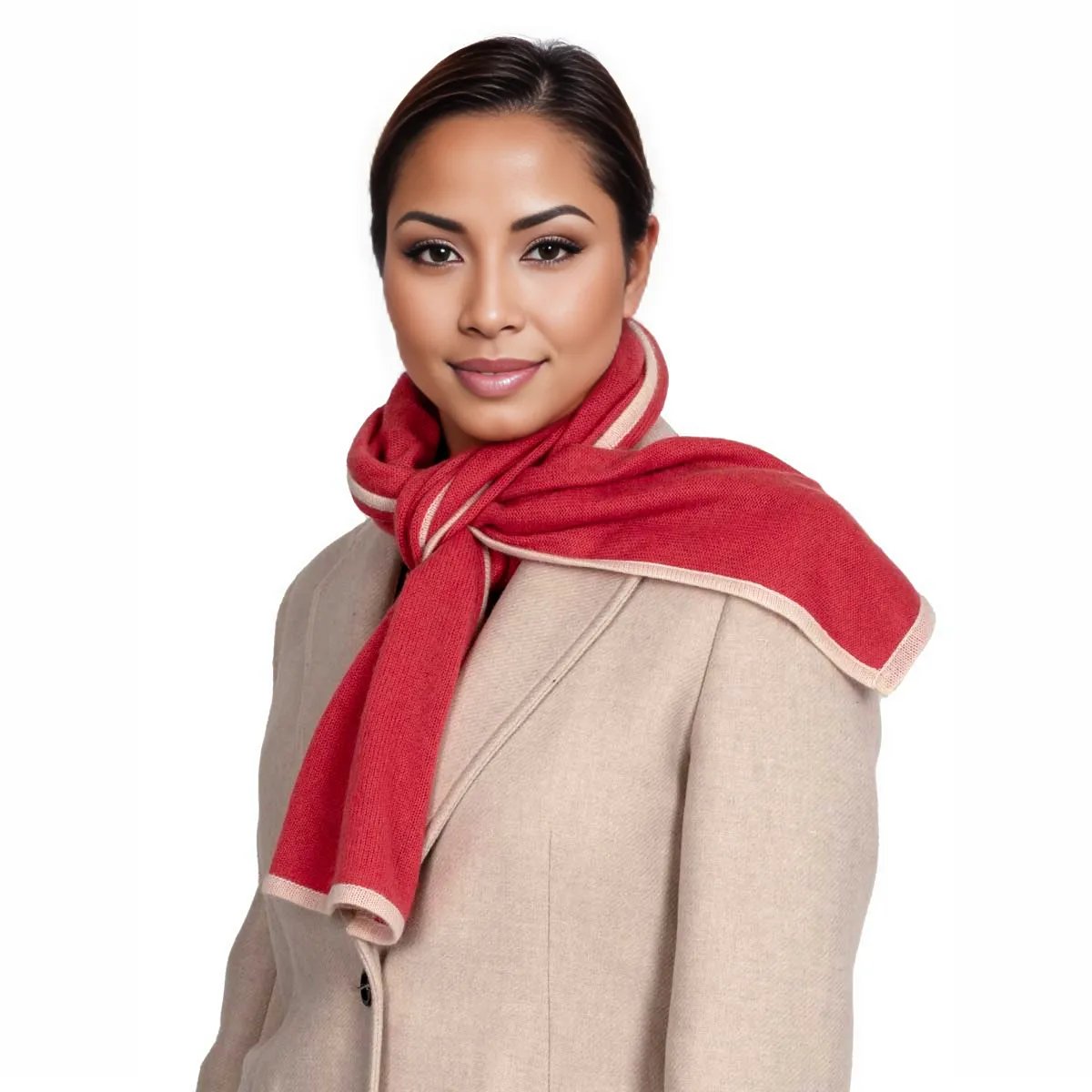 Zweifarbiger Cashmere Strick Schal Himbeerrot mit Wollweiß shirinsehan.com