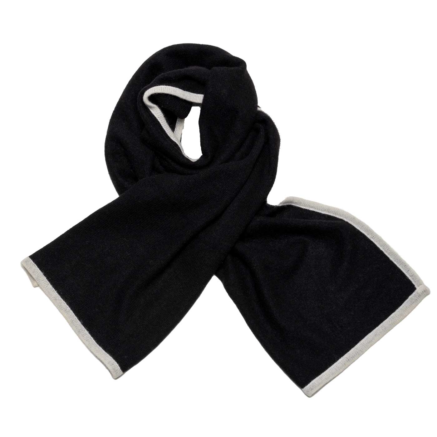 Zweifarbiger Cashmere Strick Schal Schwarz mit Wollweiß shirinsehan.com