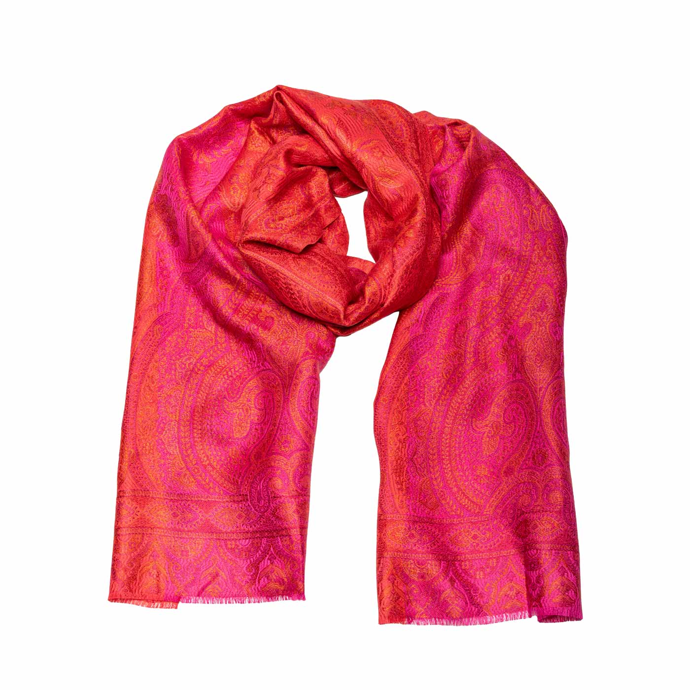 Seidenschal mit Paisley und Floral Design in Rot, Orange, Pink shirinsehan.com