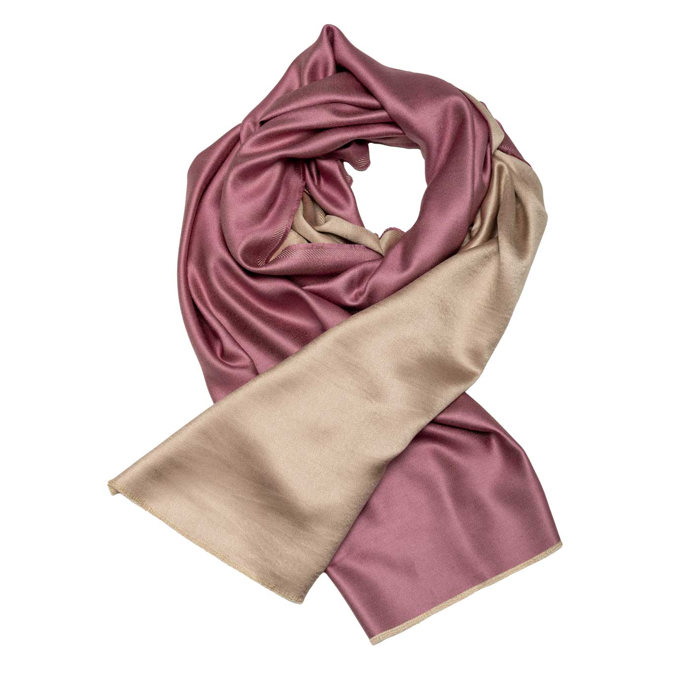 Eleganter Seidenschal in Rosé und Beige mit kurzen Fransen shirinsehan.com