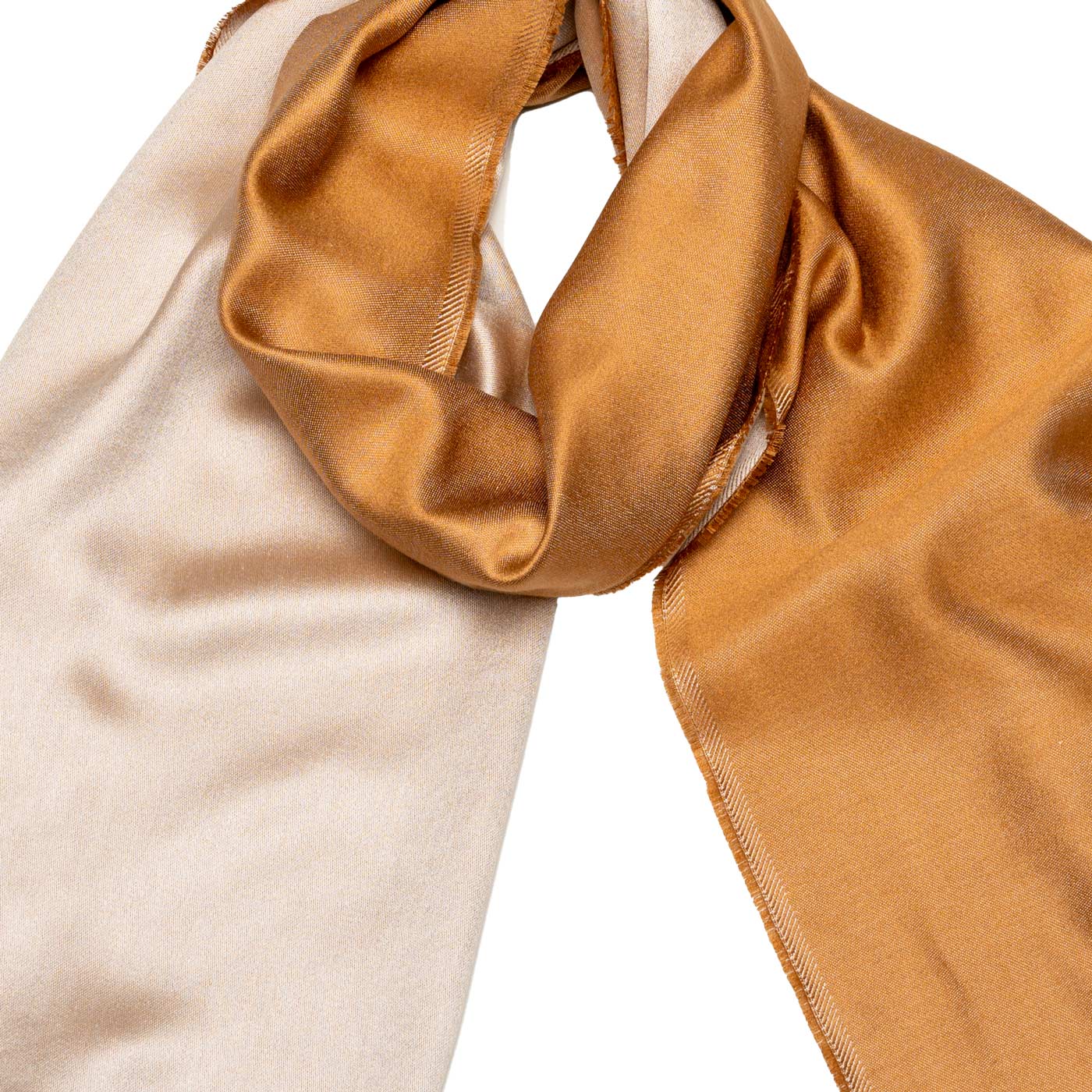 Zweifarbiger Seidenschal in Caramel und Beige shirinsehan.com