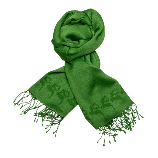 Schal aus Cashmere Seide mit eingewebtem Hirsch, Grün Shirin Sehan