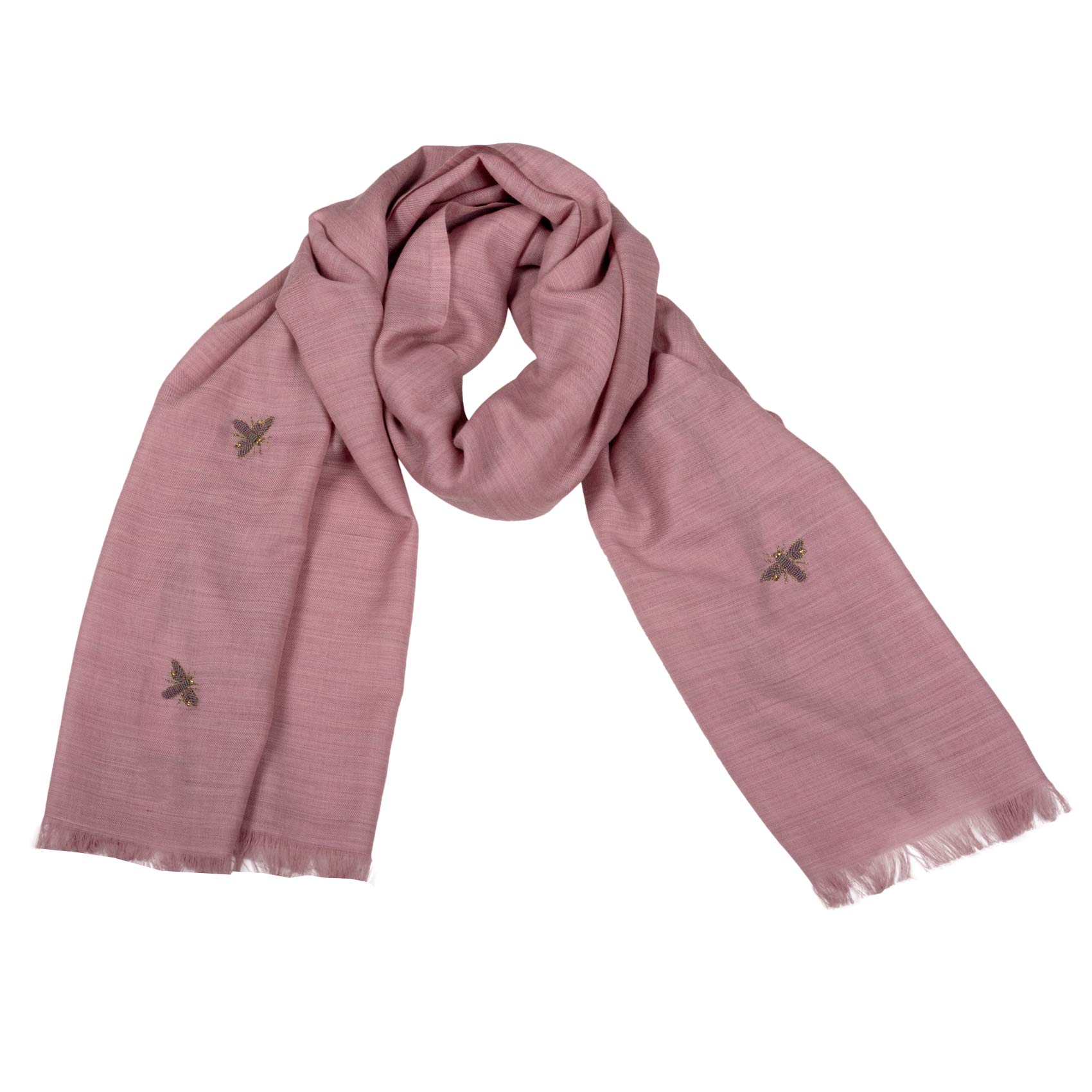 Anais Rosé Schal bestickt mit Bienenmotiven shirinsehan.com