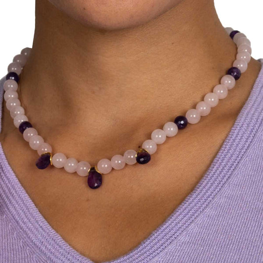 Rosenquarz und Amethyst Collier Caja shirinsehan.com