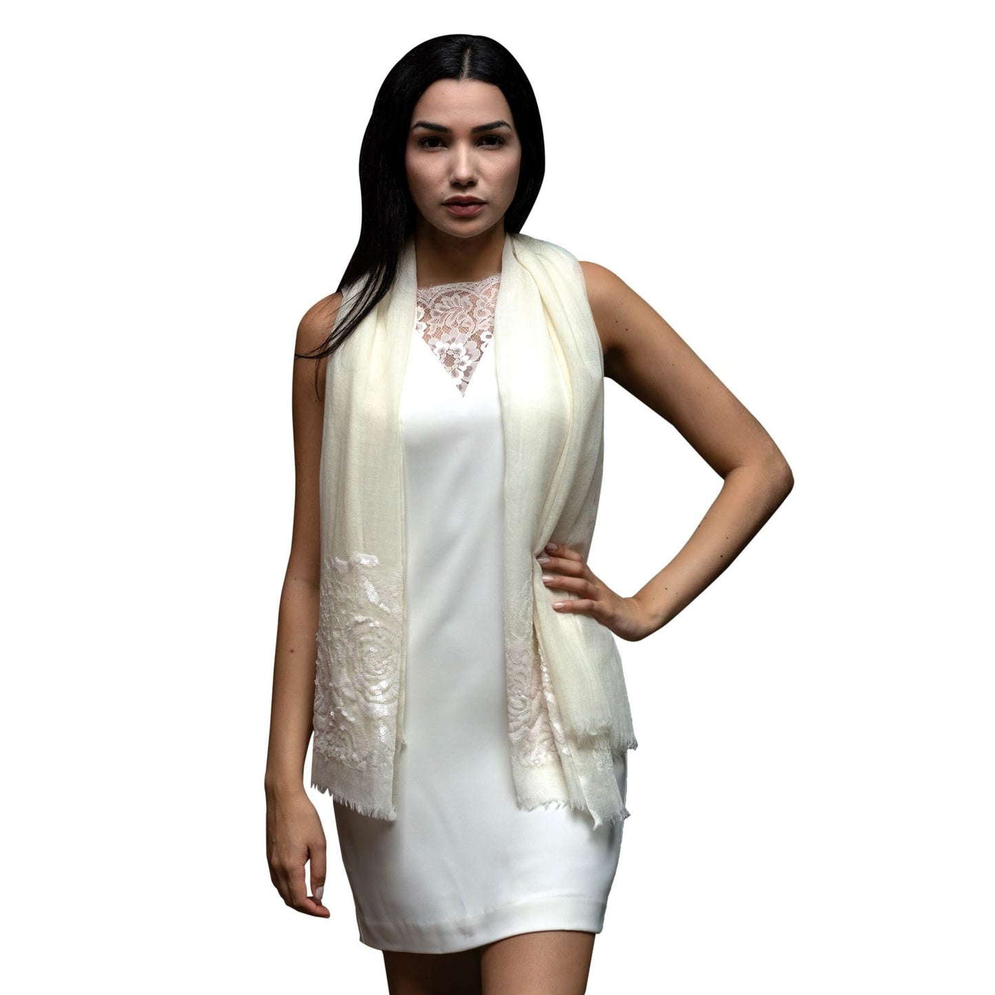 Bestickte Abendstola Rosaria Offwhite shirinsehan.com