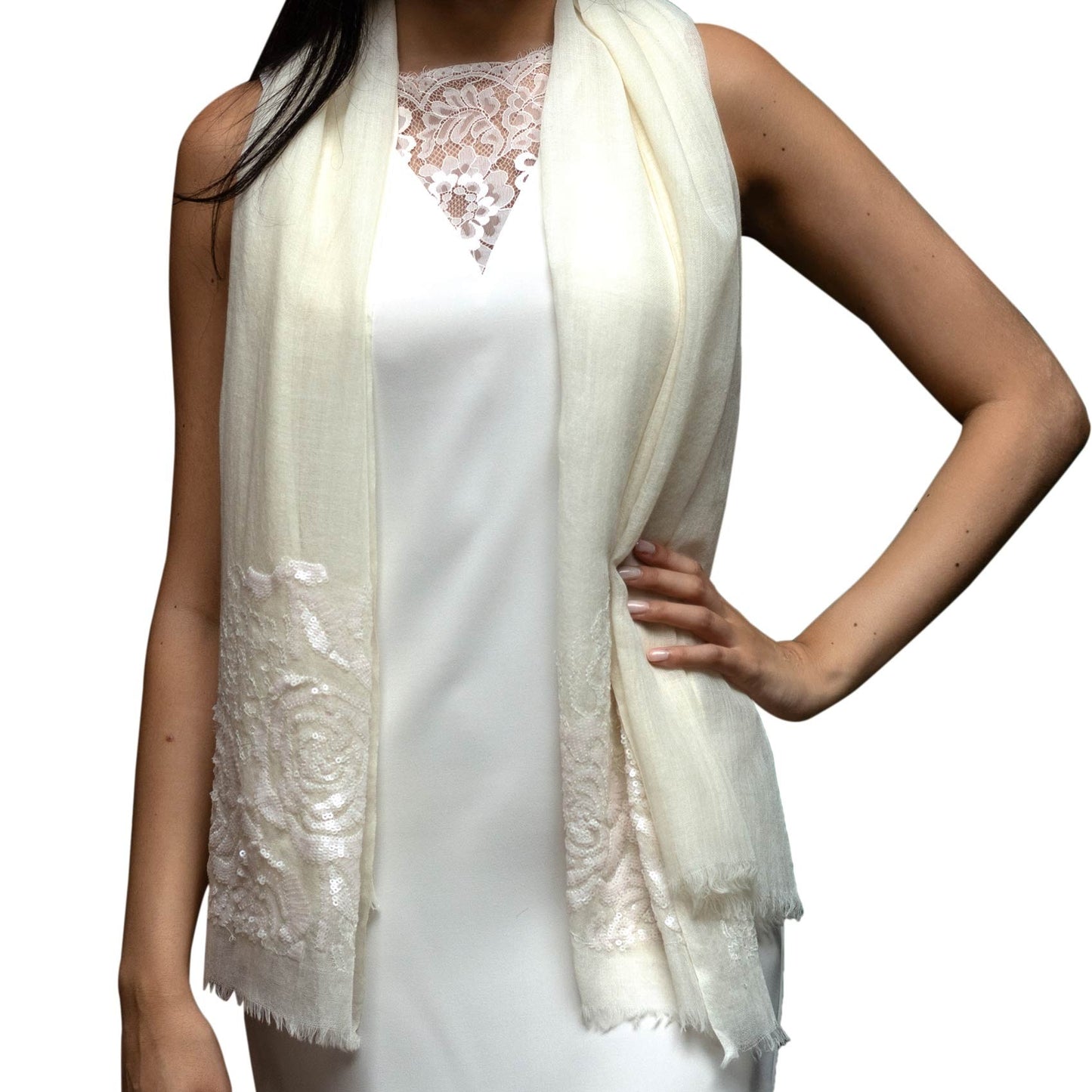 Bestickte Abendstola Rosaria Offwhite shirinsehan.com