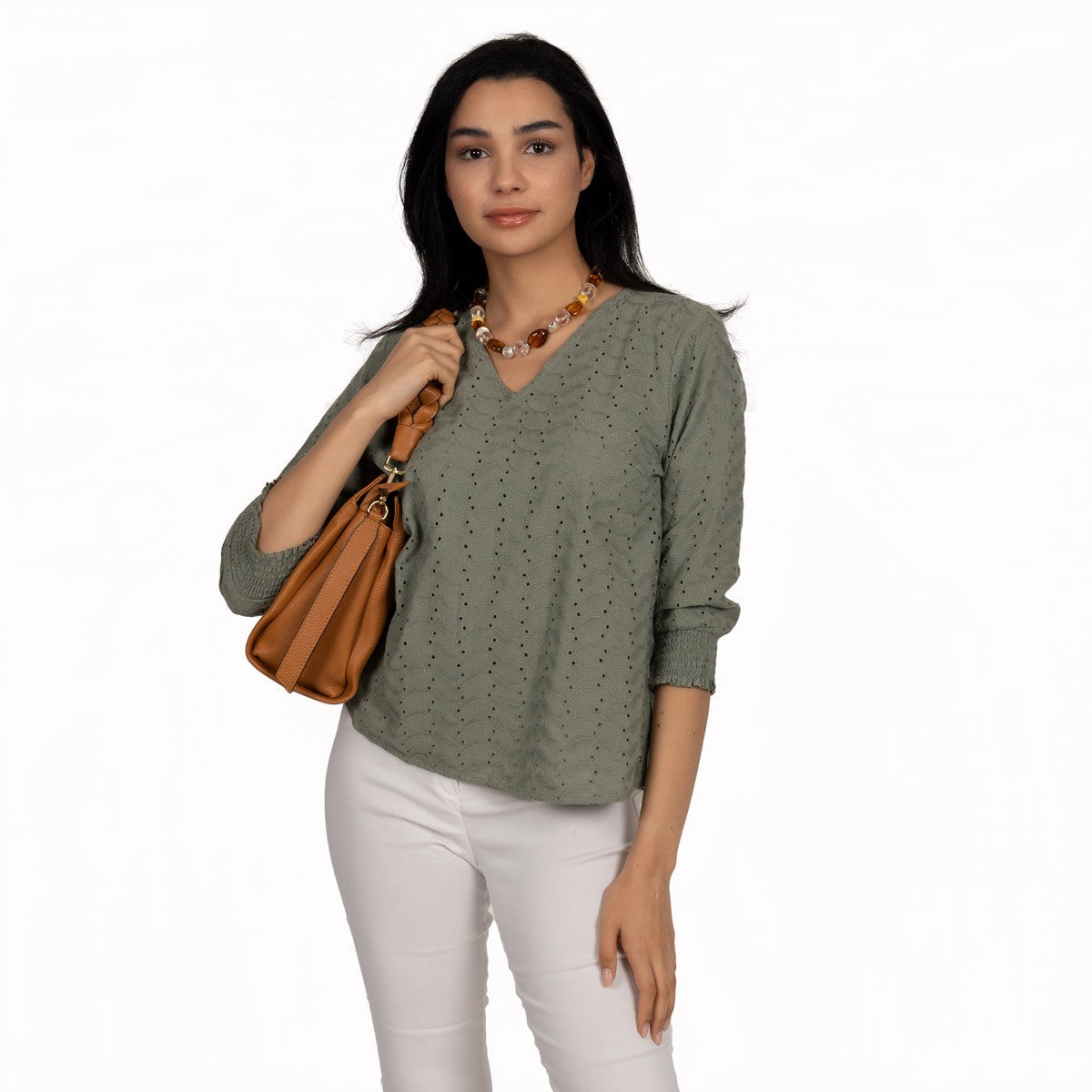 Handtasche Mira Caramel mit geflochtenem Ledergriff shirinsehan.com