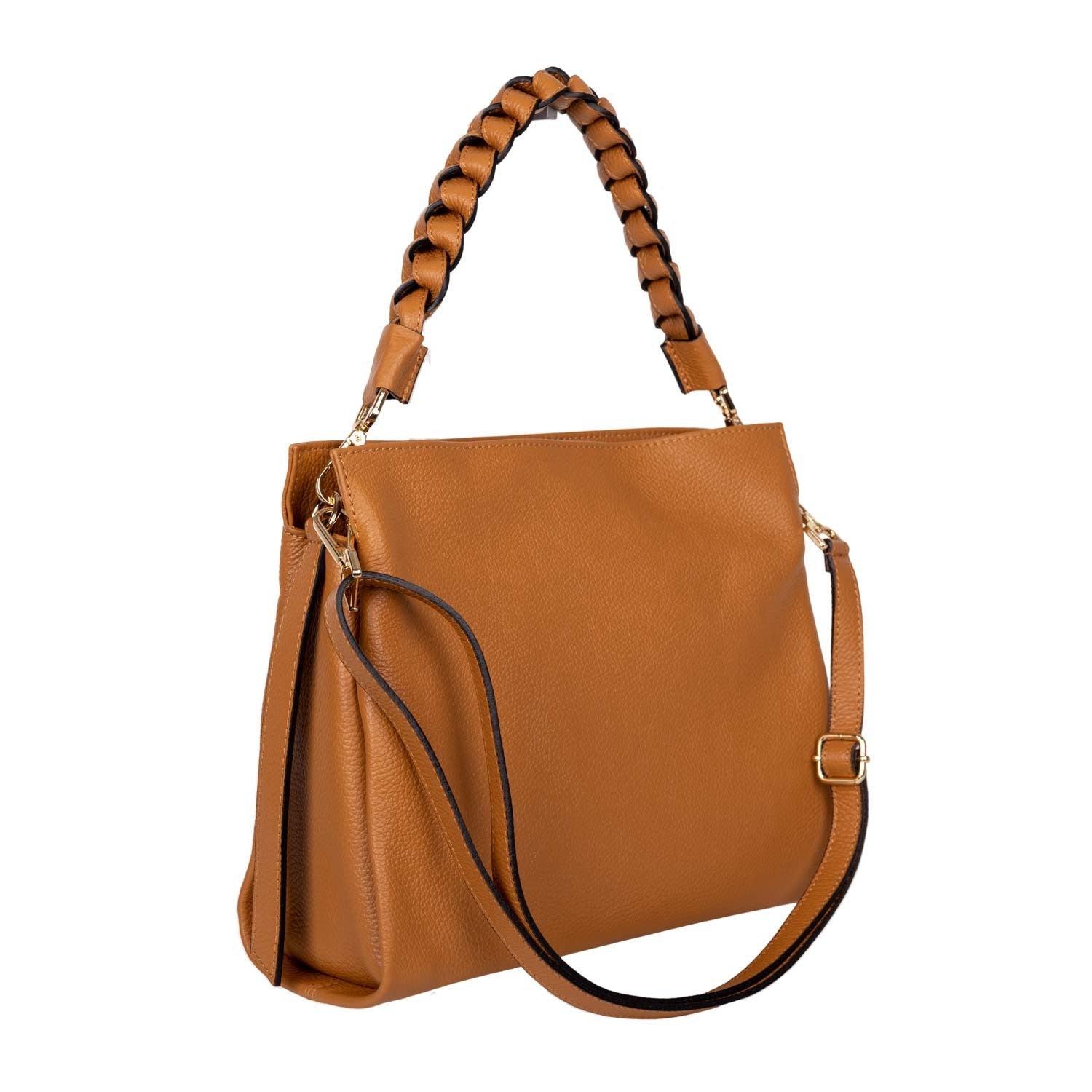 Handtasche Mira Caramel mit geflochtenem Ledergriff shirinsehan.com